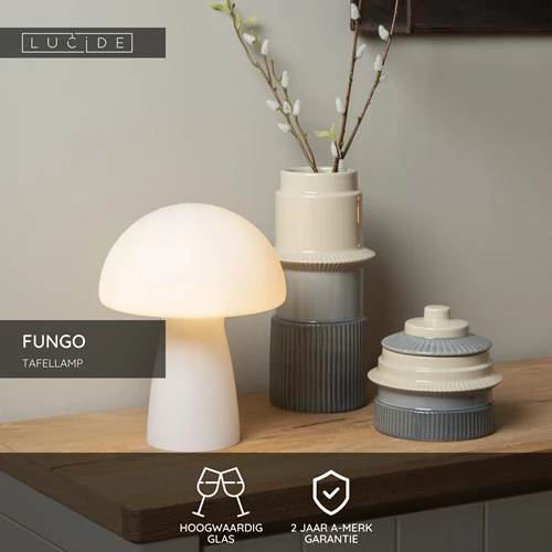 Lucide FUNGO - Tafellamp - 1xE27 - Opaal - USP